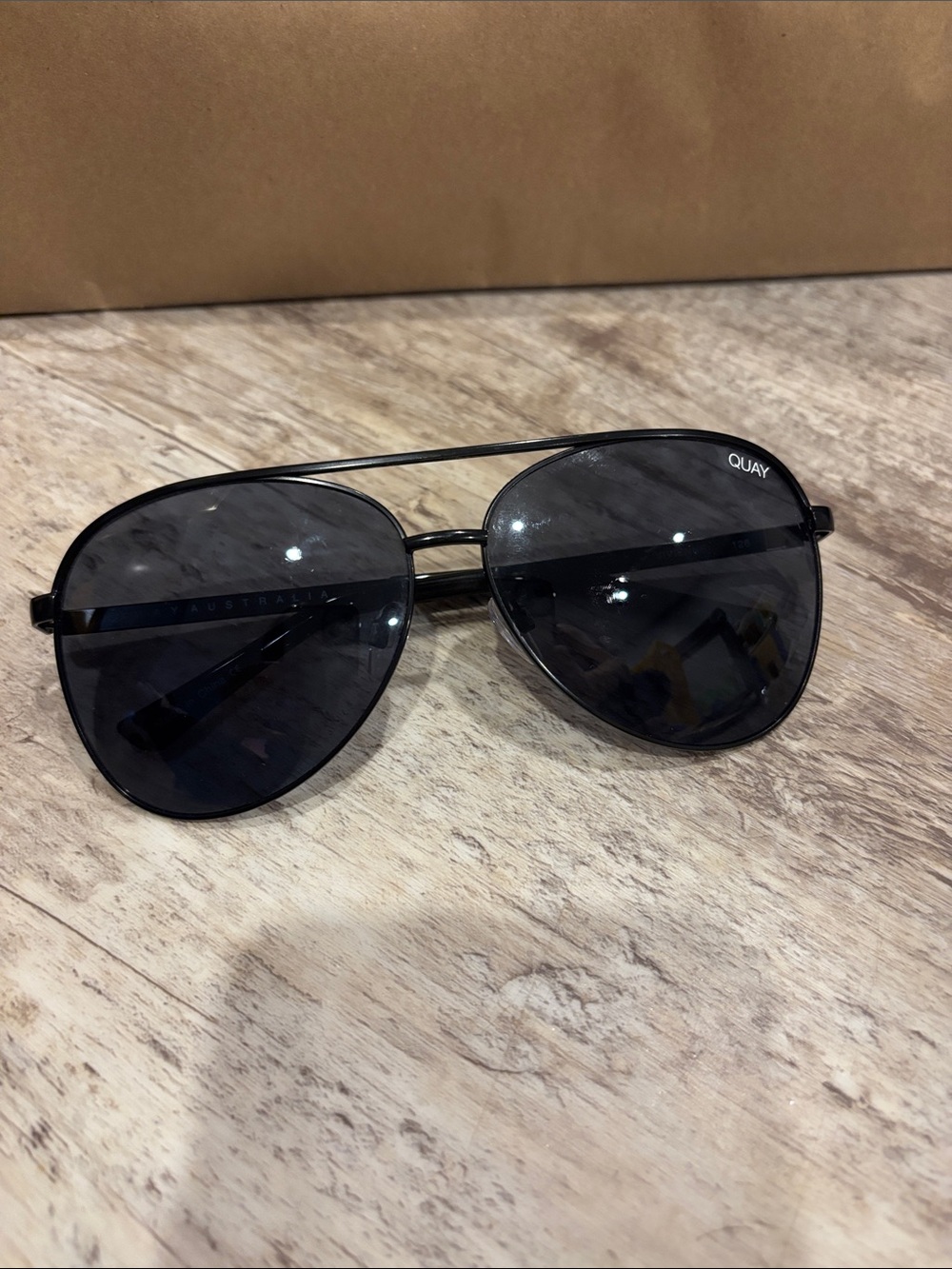 Quay Australia Black Aviator Sunglasses with Dark Lenses